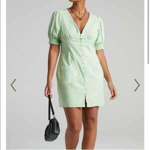 Showpo. Mint Green Puff Sleeve Button Down Dress Size 8